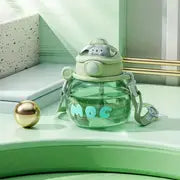 Cartoon Bear Water Bottle with Lid and Straw, 500ml