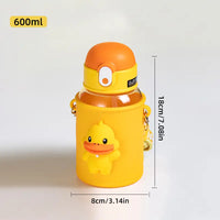 Kawaii 600ml Water Bottle with Straw - Portable Plastic Cup