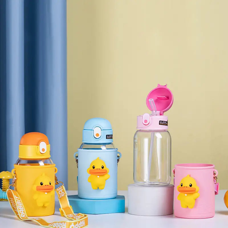 Kawaii 600ml Water Bottle with Straw - Portable Plastic Cup