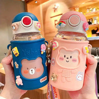 Kawaii 620ml Straw Water Bottle with Outdoor Strap