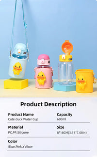 Kawaii 600ml Water Bottle with Straw - Portable Plastic Cup