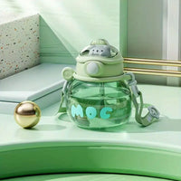 Cartoon Bear Water Bottle with Lid and Straw, 500ml