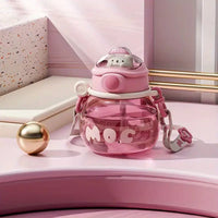 Cartoon Bear Water Bottle with Lid and Straw, 500ml