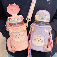 Kawaii 620ml Straw Water Bottle with Outdoor Strap